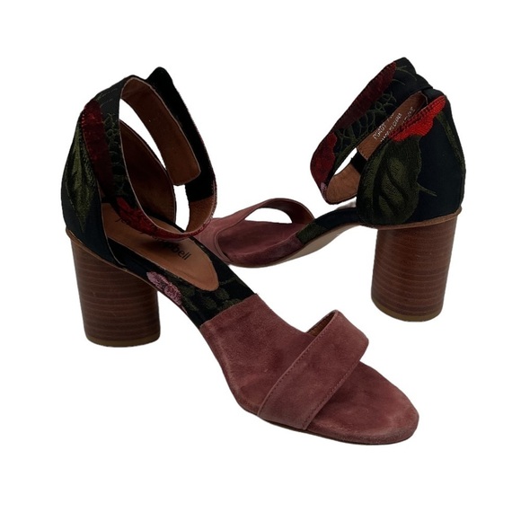 Anthropologie Jeffrey Campbell Pink Floral Block Heeled Sandals Size 7.5 Women’s - Picture 1 of 9